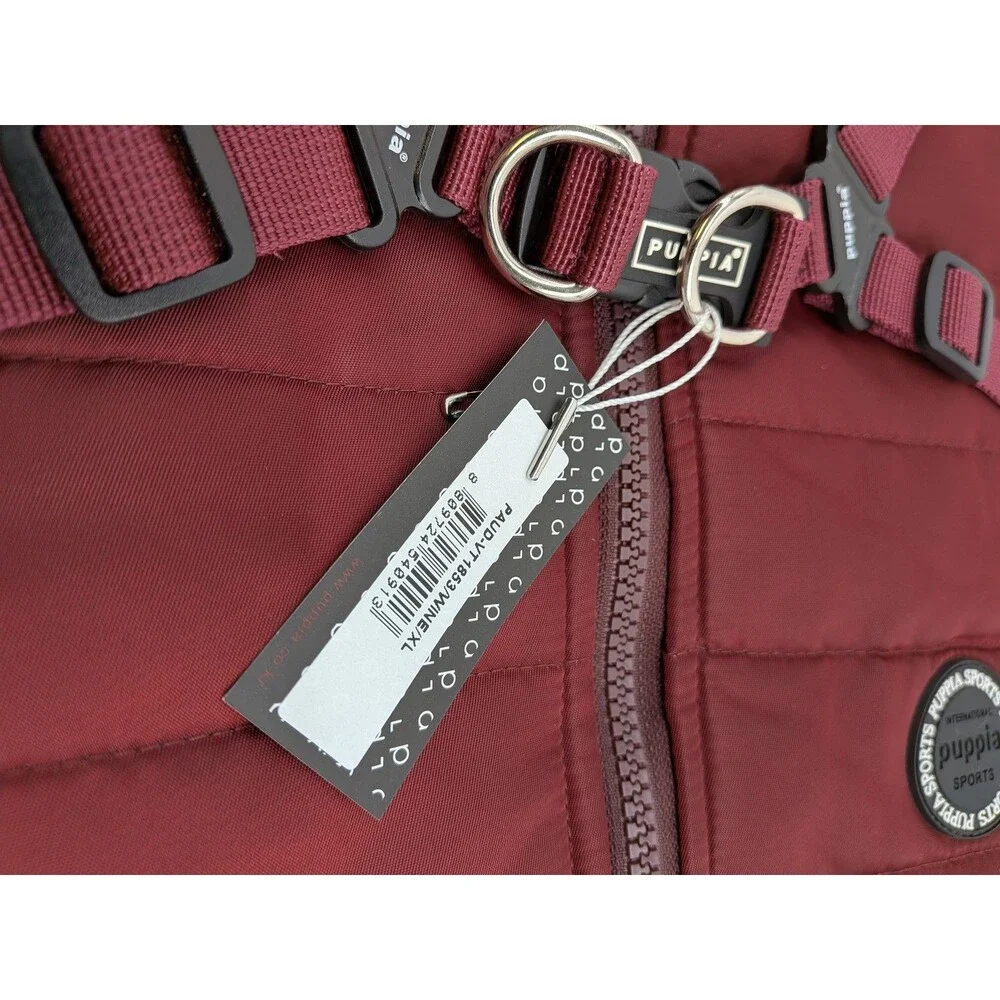 PUPPIA International Sports Dog Winter Vest Harness Coat XL Wine Red Quilted Fur